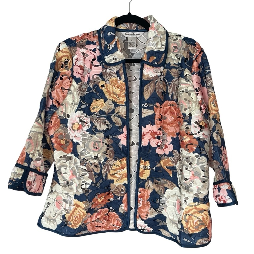 Drapers & Damon’s Lace Blazer Sz PL Floral Sheer Crochet Spring Easter Jacket